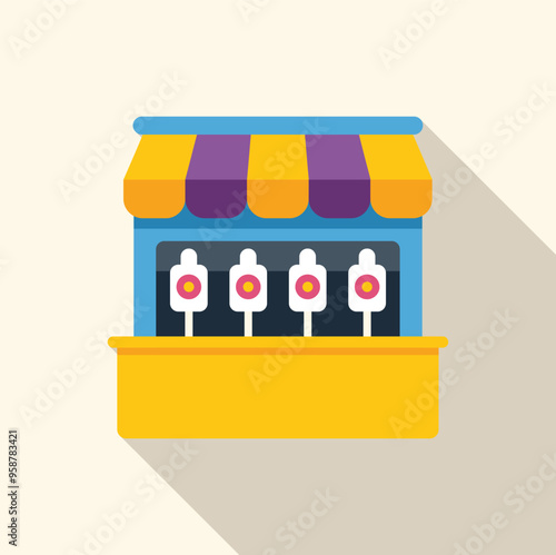 Shooting gallery booth with targets at amusement park, offering shooting game entertainment