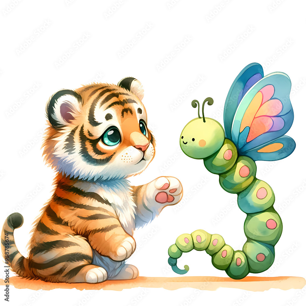 Naklejka premium Nursery Style Adorable Baby Tiger, Cute Jungle Animal Graphics for Kids