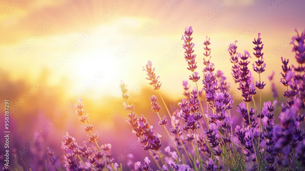 A serene landscape of a lavender field at sunset the soft pastel colors of the sky contrast with the vibrant purple of the lavender flowers the scene is peaceful and calming perfect for a A serene landscape of a lavender field at sunset the soft pastel colors of the sky contrast with the vibrant purple of the lavender flowers the scene is peaceful and calming perfect for a