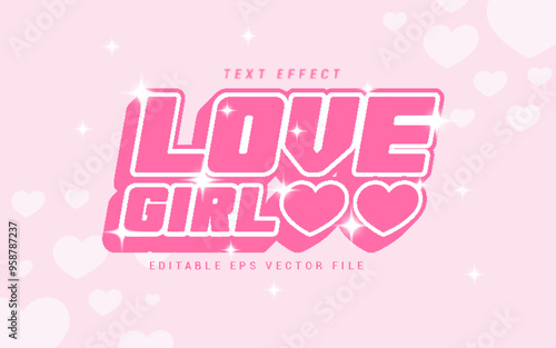 love girl y2k premium editable text effect with sparkle for poster, title, logo, t-shirt template