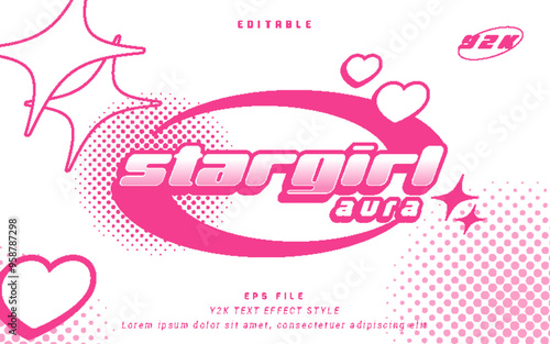 y2k star girl aura pink premium editable text effect with halftone for logo, poster, t-shirt, title template