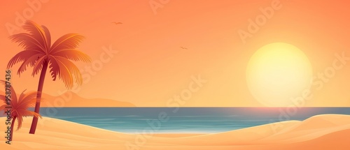 Digital artwork, vibrant beach scene, colorful palette, flat design illustration