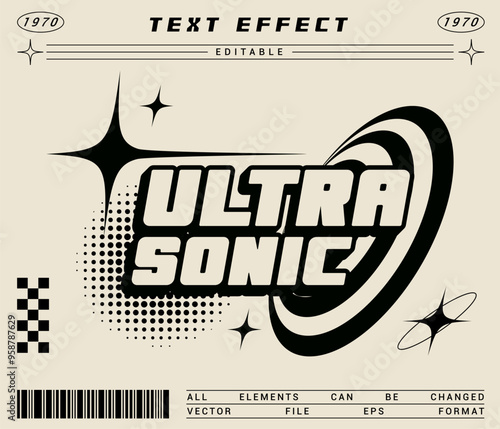 ultra sonic black and white premium editable text effect for t-shirt, logo, sticker, poster, title template