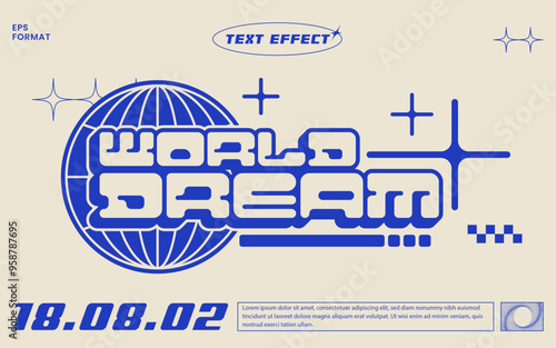 blue world dream y2k premium editable text effect for t-shirt, title, logo, poster, sticker template