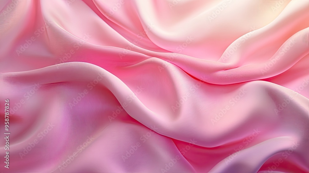 Fototapeta premium Digital rendering of soft pink silk fabric with a subtle, gradient ombre effect, flowing smoothly from light to dark. The elegant design is perfect for creating beautiful, luxurious textiles.