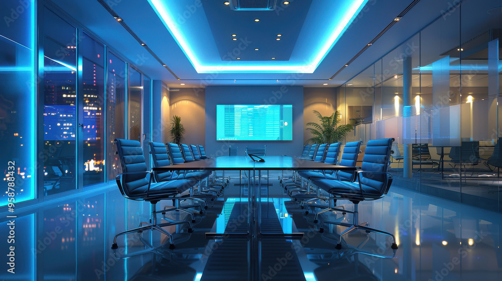 Modern Conference Room with Digital Presentation Modern Conference Room with Digital Presentation