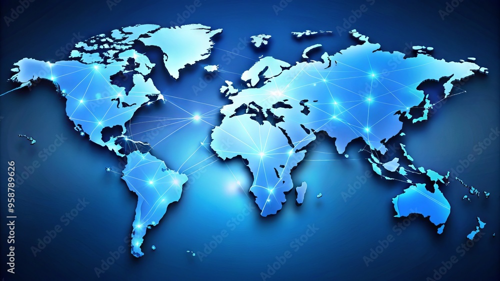 Vibrant world map with France prominently highlighted in bold blue, surrounded by subtle gradient hues, evoking a sense Vibrant world map with France prominently highlighted in bold blue, surrounded by subtle gradient hues, evoking a sense