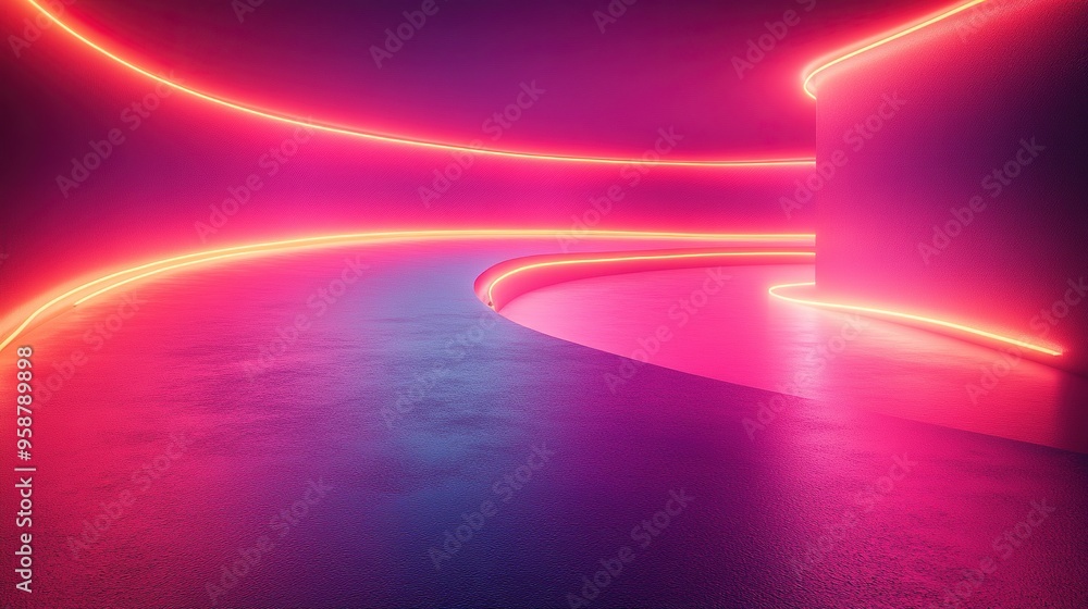 abstract panoramic backgroun of twiste dynamic neon lines glowing in the dark room with floor reflection virtual fluorescent ribbon loop fantastic minimalist wallpaper abstract panoramic backgroun of twiste dynamic neon lines glowing in the dark room with floor reflection virtual fluorescent ribbon loop fantastic minimalist wallpaper