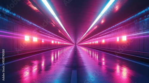 Wallpaper Mural abstract panoramic backgroun with tunnel turn bright purple pink neon rays an lines glowing in ultraviolet light Torontodigital.ca