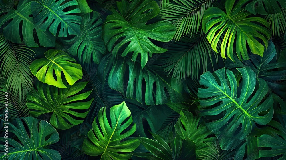 High-resolution digital rendering of a tropical leaf pattern in vibrant greens. The lush, detailed design is perfect for creating bold, nature-inspired textiles or wallpapers. High-resolution digital rendering of a tropical leaf pattern in vibrant greens. The lush, detailed design is perfect for creating bold, nature-inspired textiles or wallpapers.