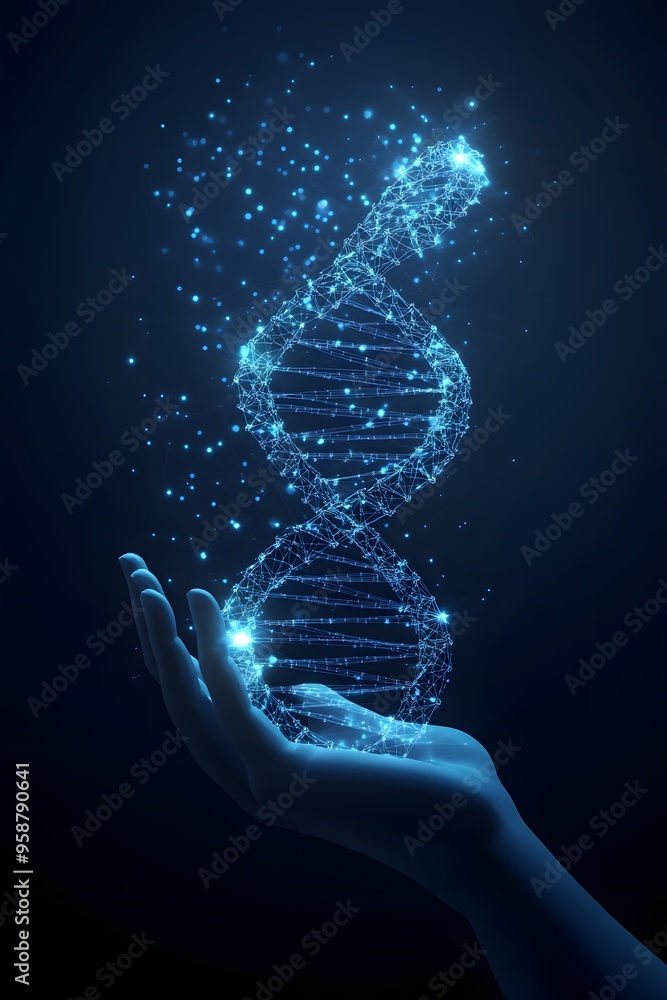 Hand Holding Glowing DNA Strand Abstract Concept Hand Holding Glowing DNA Strand Abstract Concept