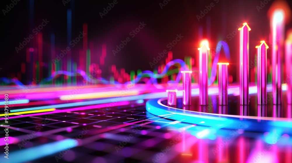Abstract Neon Data Visualization with Rising Bars Abstract Neon Data Visualization with Rising Bars
