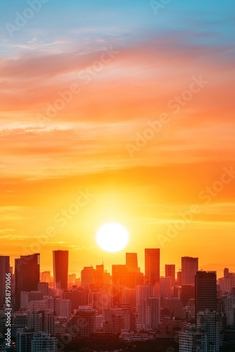 Bright sunrise over a cityscape, representing the dawn of a new era