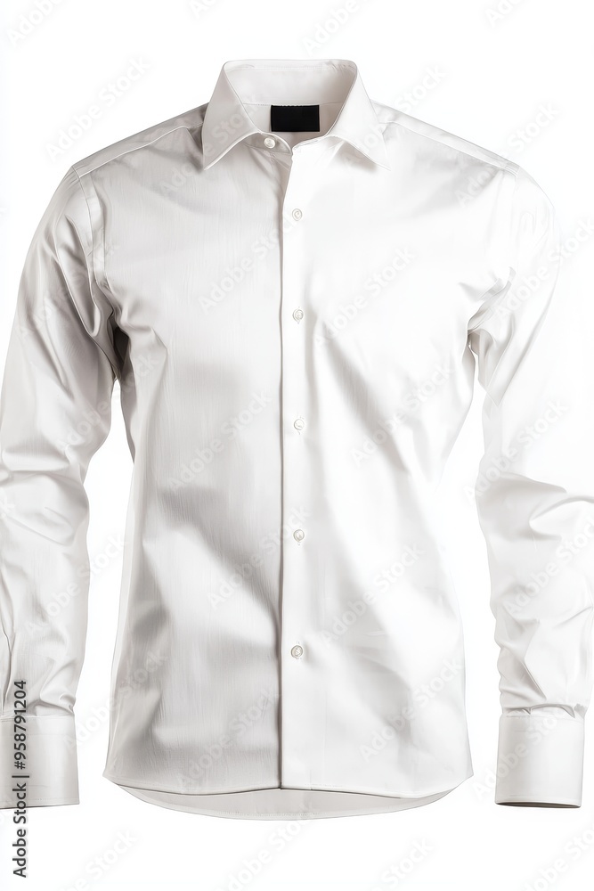Classic white dress shirt with long sleeves and buttoned cuffs, isolated on a white background, perfect for professional wear or fashion displays Classic white dress shirt with long sleeves and buttoned cuffs, isolated on a white background, perfect for professional wear or fashion displays