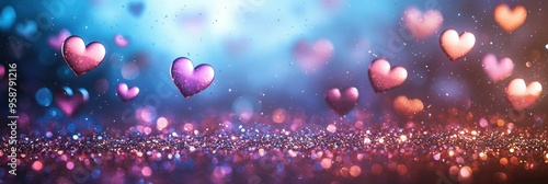 Floating Hearts and Glitter for a Sparkling Romantic and Dreamy Atmosphere