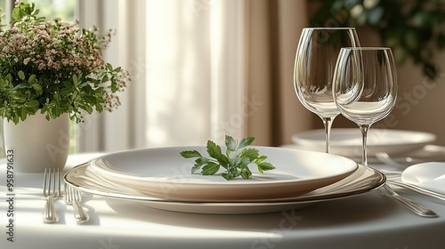 abstract restaurant dish presentation metallic platter with opene li is place on the table with the white tablecloth isolate on beige background photo