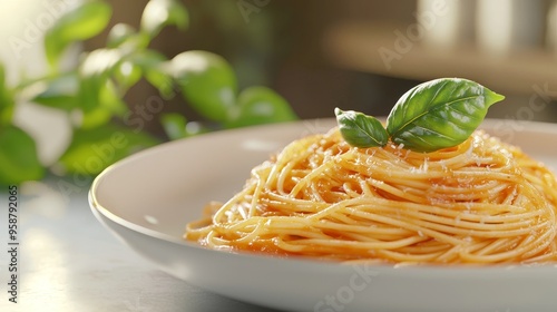 Creamy pasta dish with thick sauce, perfect Italian cuisine presentation, 3D illustration photo