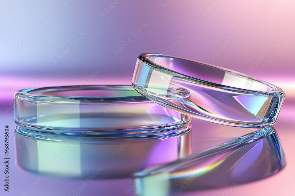 Stylish 3D rendering of iridescent abstract shape with vibrant gradient background Stylish 3D rendering of iridescent abstract shape with vibrant gradient background
