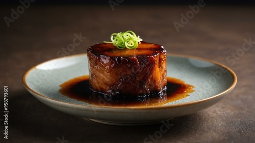 chinese zhejiang chinese cuisine dish dongpo pork isolated on an aesthetic plating, concept for advertisement background photo