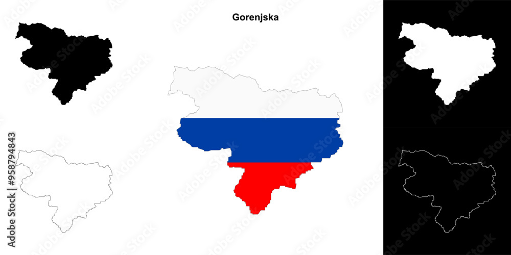 Fototapeta premium Gorenjska region outline map set