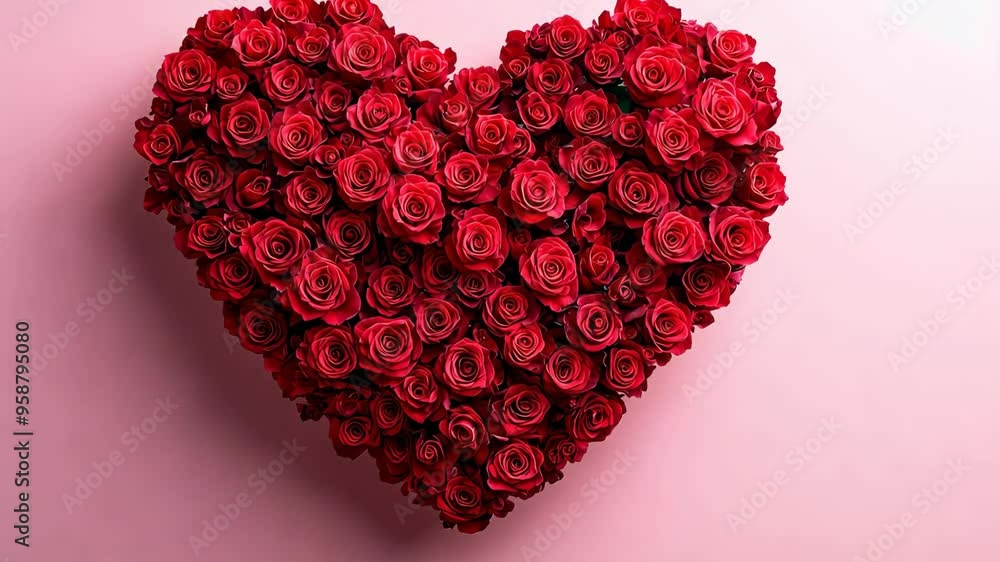 Heart made of red roses appearing on pink background Heart made of red roses appearing on pink background