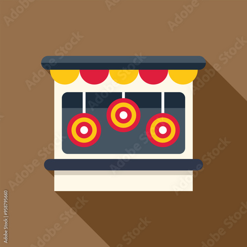 Shooting range game with hanging targets at amusement park or carnival
