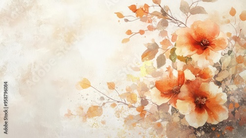 Autumn blooms in soft shades, arranged on a pale canvas, watercolor style