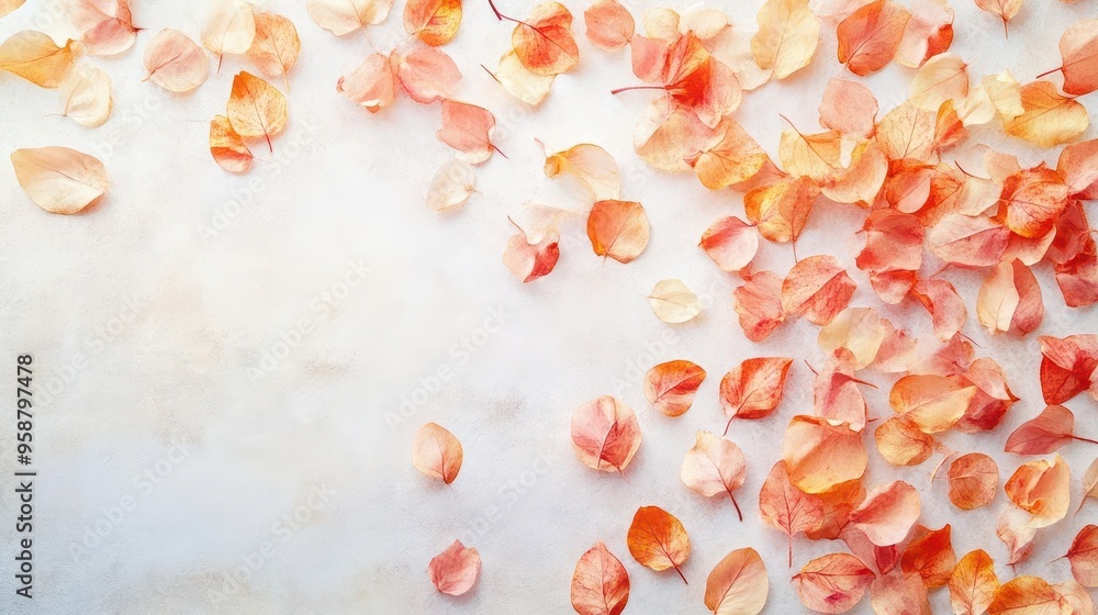 Soft autumn petals, scattered on light surface, warm and delicate colors, watercolor style Soft autumn petals, scattered on light surface, warm and delicate colors, watercolor style