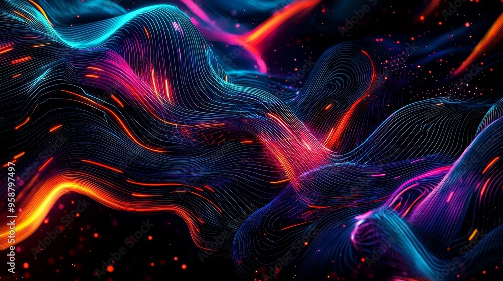 Obraz premium Digital design, intricate line patterns, flat design illustration