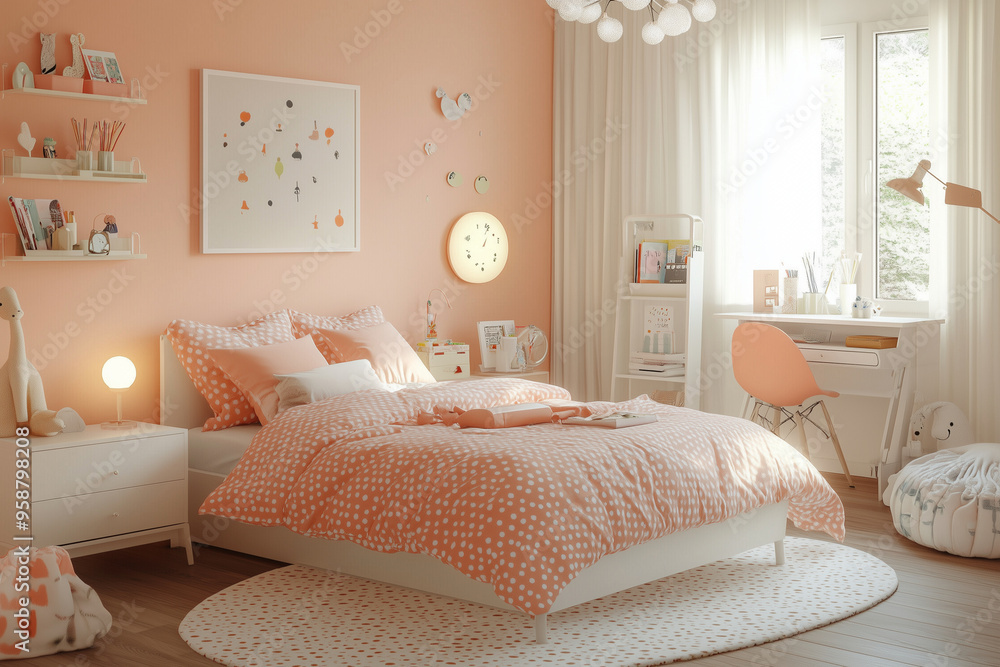 The room of children and kids in sweet home . A sleek, minimalist bed with clean lines in white or natural wood stands alongside a coordinating storage unit with integrated shelves and drawers. The room of children and kids in sweet home . A sleek, minimalist bed with clean lines in white or natural wood stands alongside a coordinating storage unit with integrated shelves and drawers.