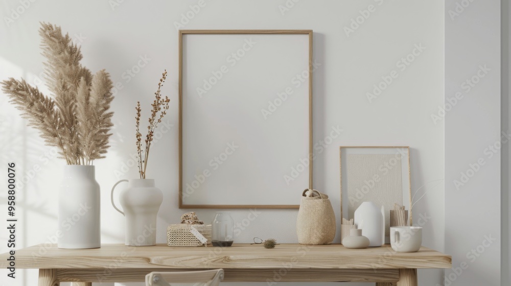 Minimalist Home Decor with Pampas Grass and Wooden Table Minimalist Home Decor with Pampas Grass and Wooden Table