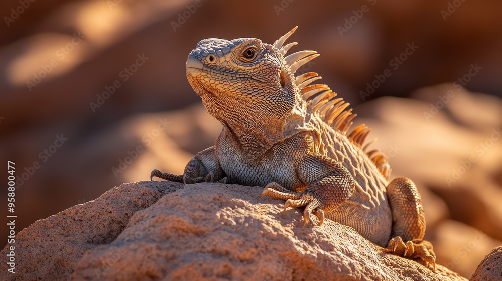 Obraz premium Stunning Desert Lizard Basking on Sunlit Rocks in its Natural Habitat