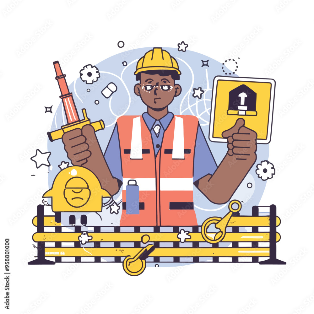 Fototapeta premium 2d vector illustration safety , Civil protection and safety when working and taking safetyork