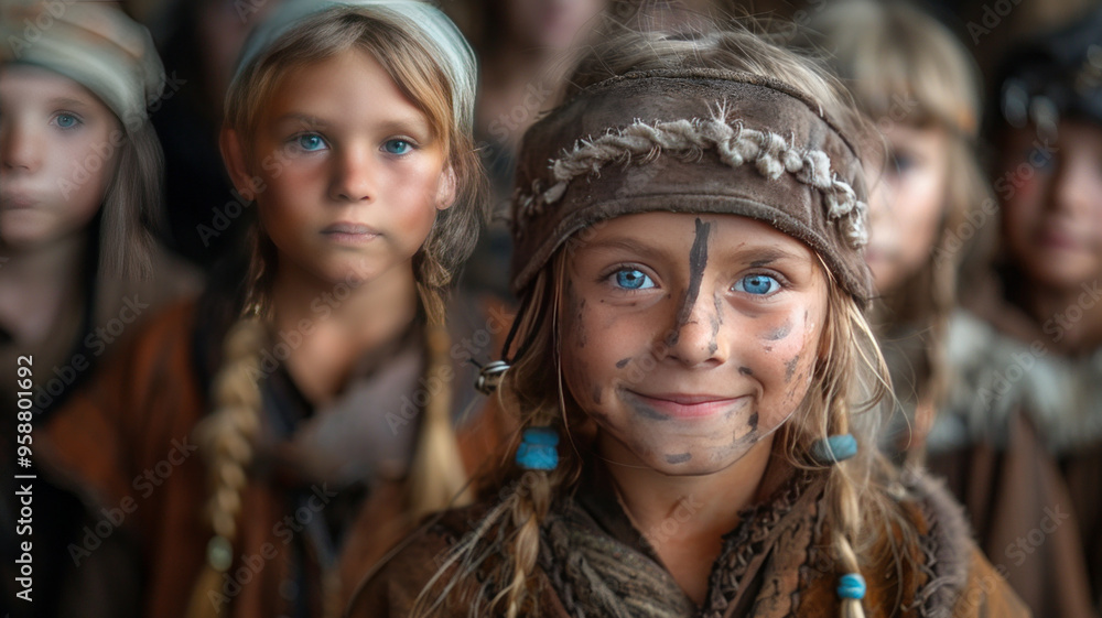 Happy Viking children with paint on their faces Happy Viking children with paint on their faces