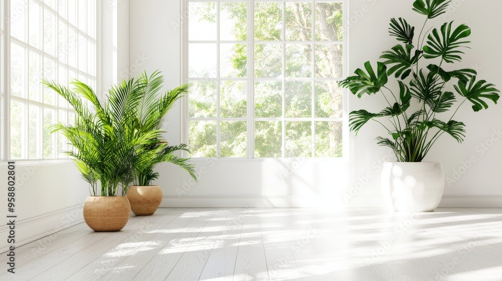 Abstract minimalist background with gray and white foliage shadows. Reflected floral reflection on a wall. Abstract minimalist background with gray and white foliage shadows. Reflected floral reflection on a wall.