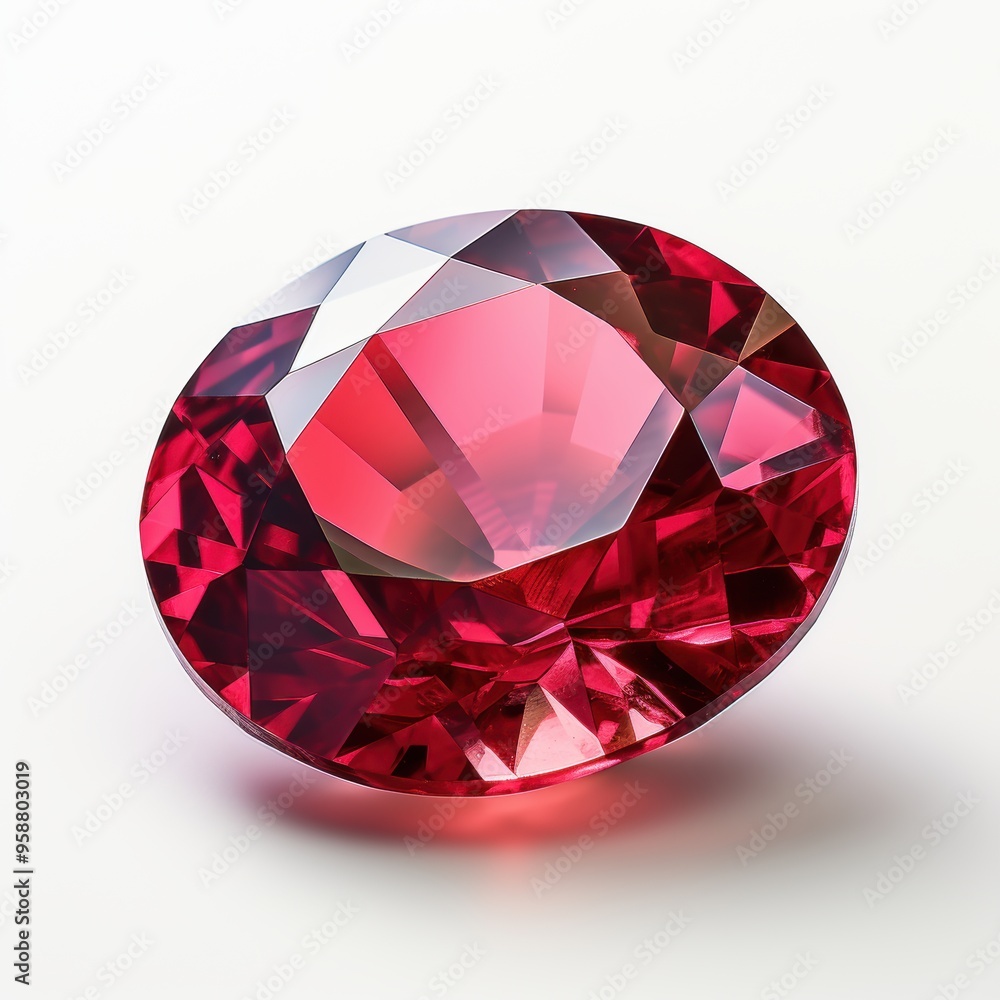 A beautiful red ruby diamond is sitting elegantly on a white surface A beautiful red ruby diamond is sitting elegantly on a white surface