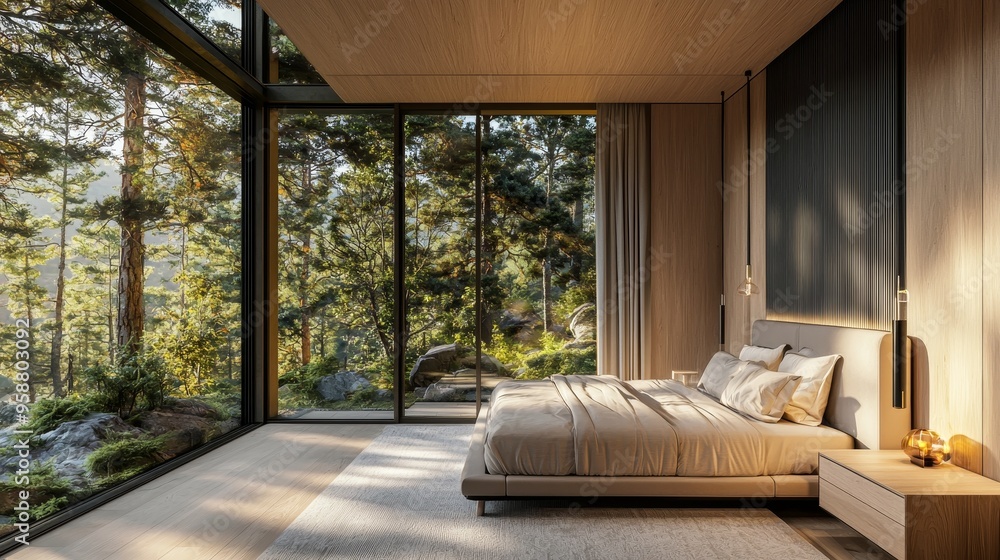 An interior design scene for a bedroom that is minimalistic and generative An interior design scene for a bedroom that is minimalistic and generative