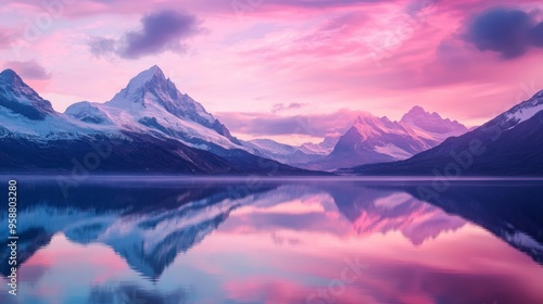 Gorgeous backdrop of nature, a sunset over the mountains, and a sweeping view of the Alps reflecting in a lake