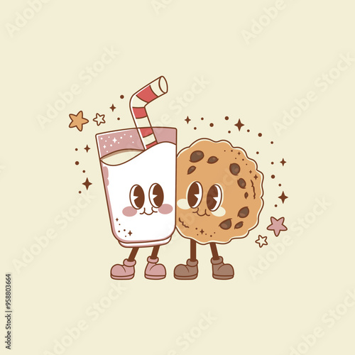 cute retro christmas illustration of milk and cookies 
