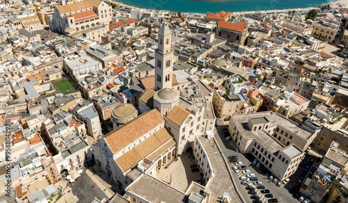 Aerial view of Bari Cathedral in Puglia, Italy. The Metropolitan Cathedral Basilica of Saint Sabinus is a Catholic church located in the historic center of the city, called Old Bari. photo