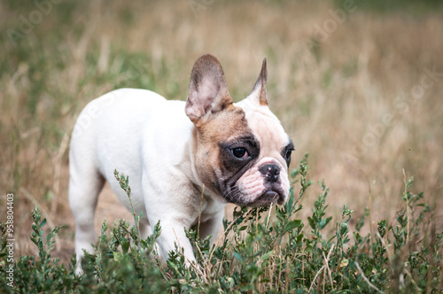 cute French bulldog puppy on a walk