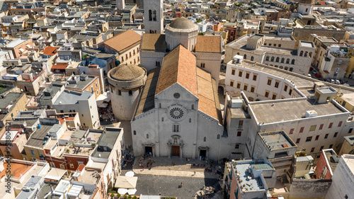 Aerial view of Bari Cathedral in Puglia, Italy. The Metropolitan Cathedral Basilica of Saint Sabinus is a Catholic church located in the historic center of the city, called Old Bari. photo