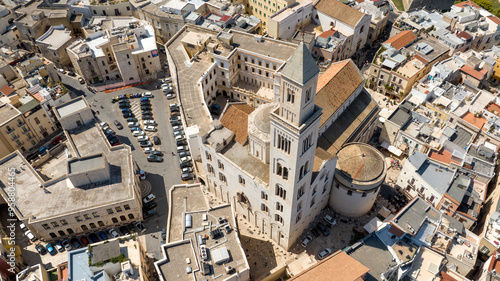 Aerial view of Bari Cathedral in Puglia, Italy. The Metropolitan Cathedral Basilica of Saint Sabinus is a Catholic church located in the historic center of the city, called Old Bari. photo