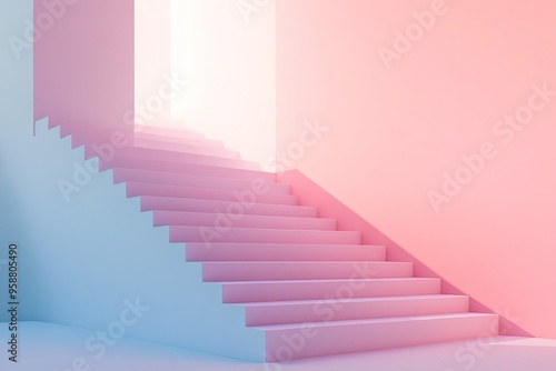 Wallpaper Mural A modern staircase with a gradient of soft pink and blue colors, creating an inviting and serene atmosphere. Torontodigital.ca