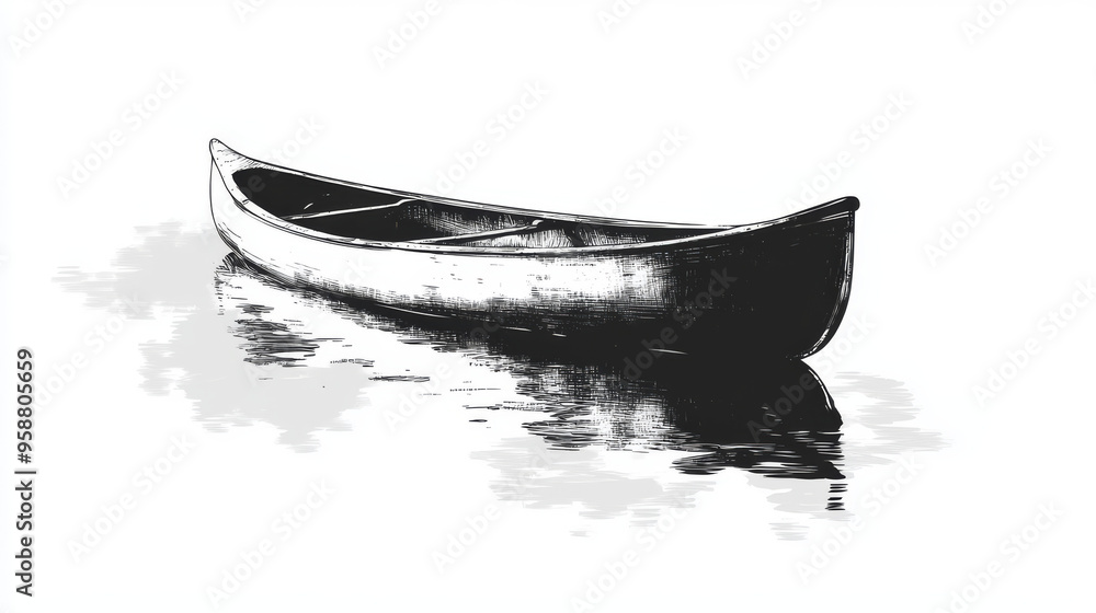 A simple, black and white image of a canoe on calm water. It's designed to look like an ink drawing and could be used as a logo for a water sports company. A simple, black and white image of a canoe on calm water. It's designed to look like an ink drawing and could be used as a logo for a water sports company.