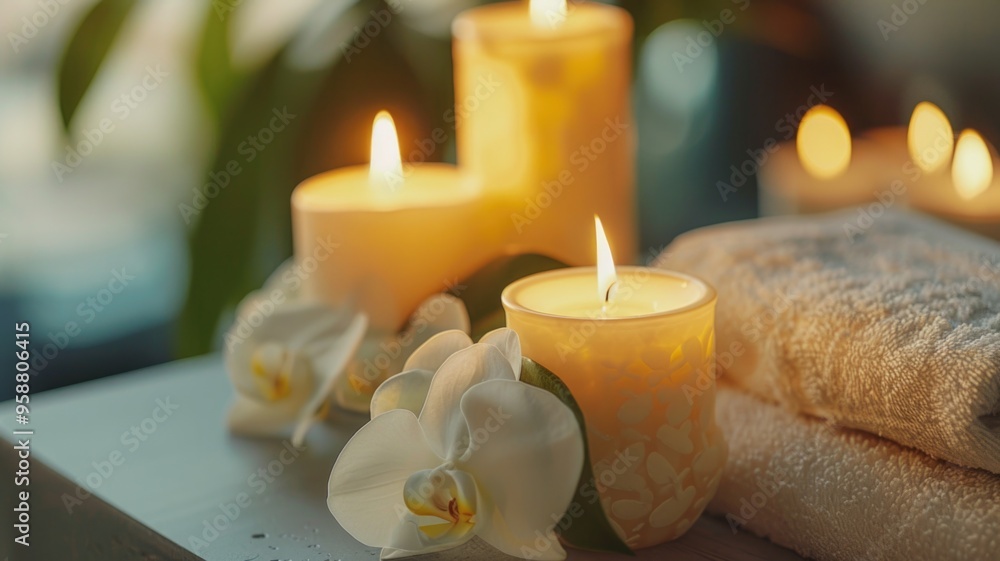 Relaxing spa environment with candles, wellness and relaxation Relaxing spa environment with candles, wellness and relaxation