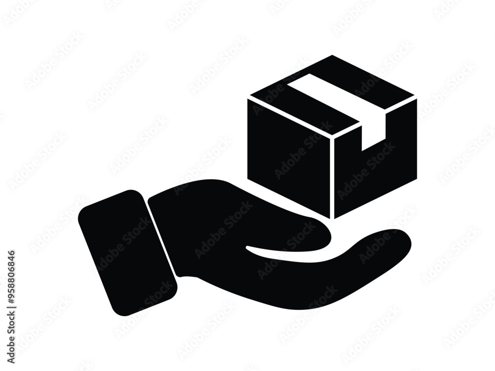 hand holding parcel in flat style. Home delivery, fast and convenient service concept. Vector graphic illustration hand holding parcel in flat style. Home delivery, fast and convenient service concept. Vector graphic illustration
