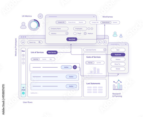 Wireframes, Low-fidelity Design for an Enterprise Application, Wireframes SaaS product, User-flow, Mock-up Prototype, UX Design