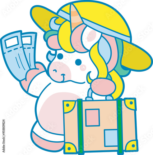Illustration of cute unicorn activities icon.
Funny rainbow unicorn daily routine stickers.
