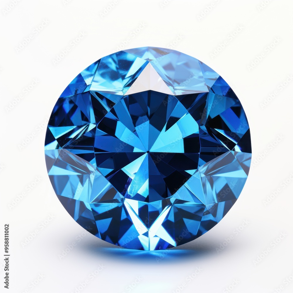 A detailed close up of a stunning blue diamond placed on a white surface A detailed close up of a stunning blue diamond placed on a white surface